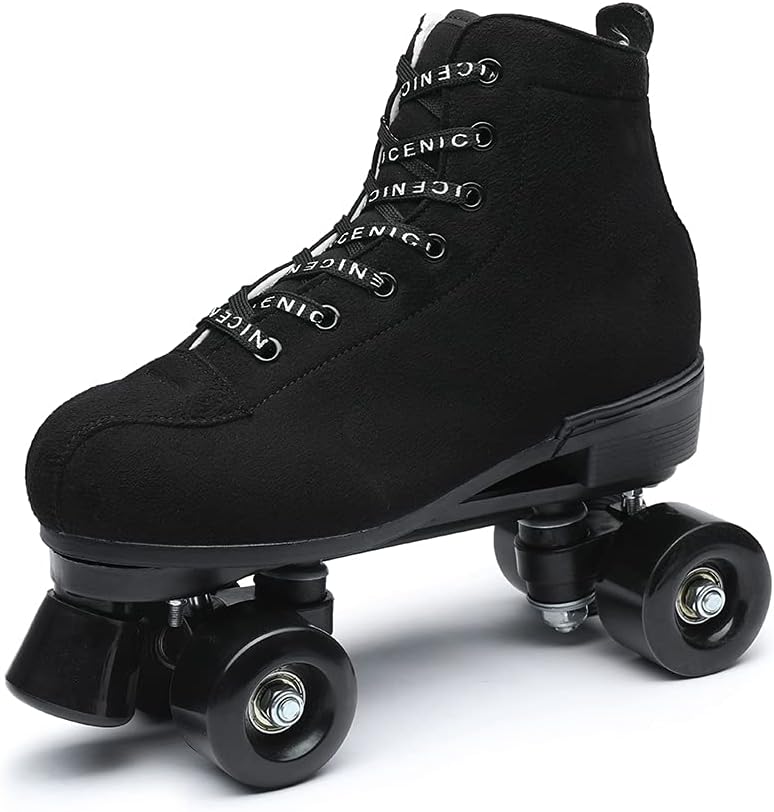 Exgingle Black Roller Skates Outdoor Suede Quad Skates Footwear for Women and Men - Image 4